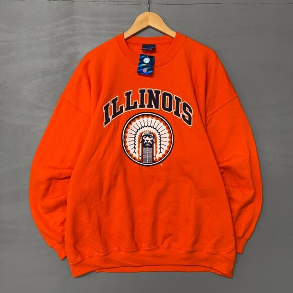 NWT Vintage Illinois Fighting Illini 90s Orange Crewneck Sweatshirt XXL - Picture 1 of 7